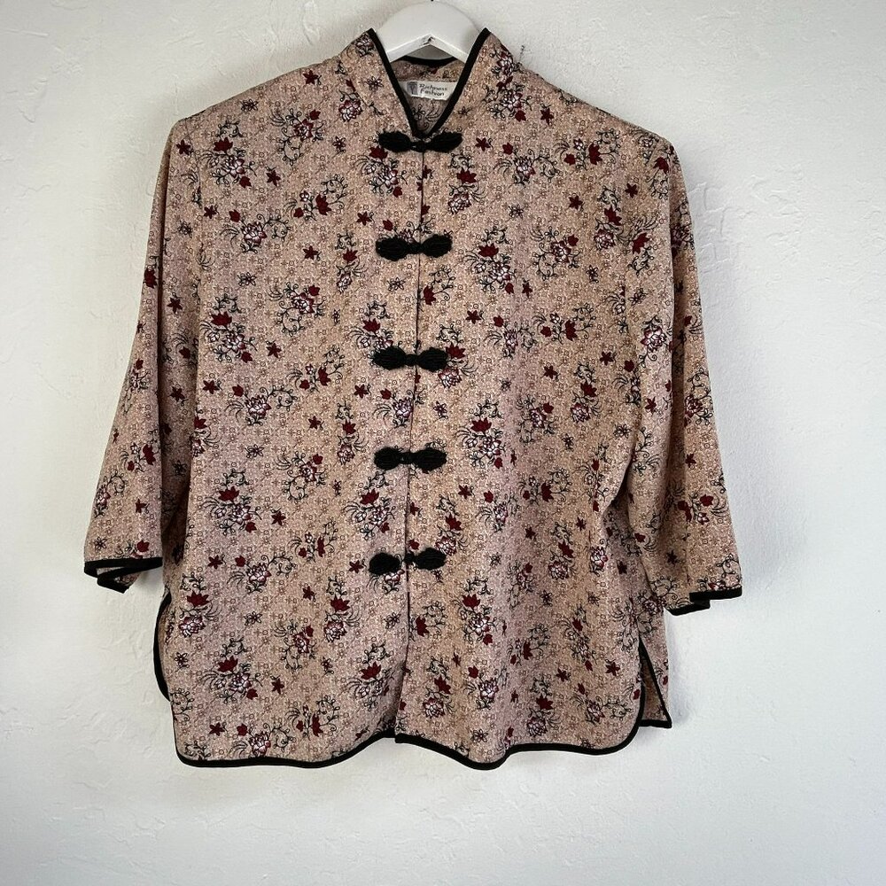Richness Fashion Women's Vintage Floral 3/4 Sleeve Casual Chinese Blouse Brown